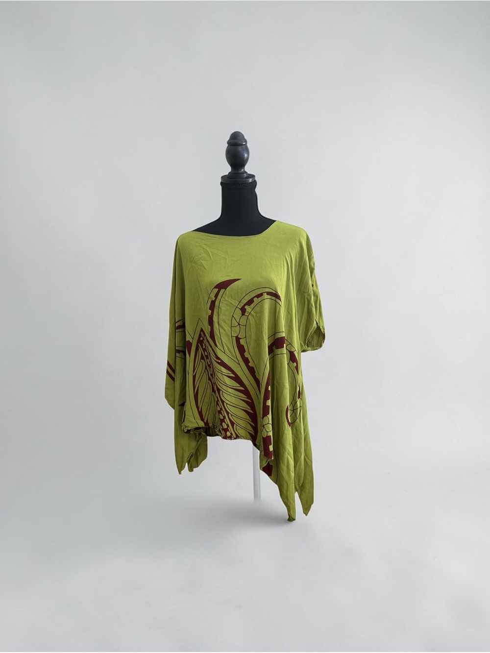 Lime Green Rayon Top with Subtle Burgundy Detail